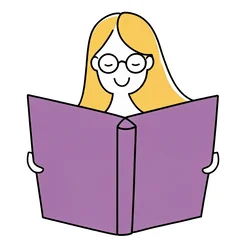 Free book club clipart of a purple book reading scene